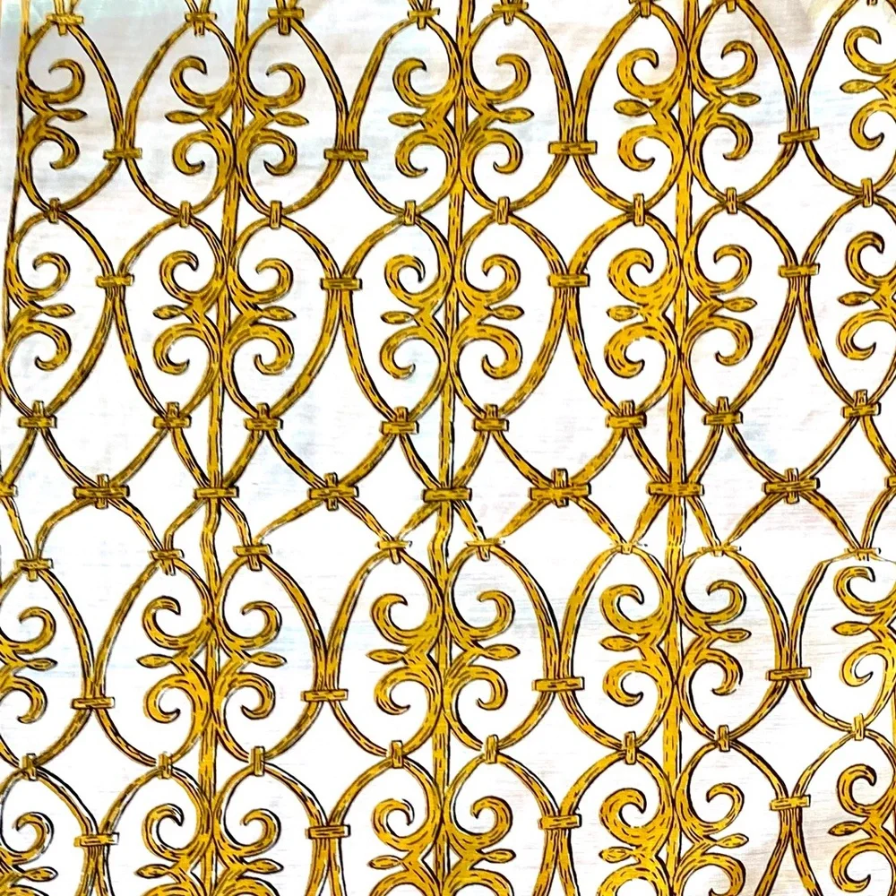 🏆 Vntg MC Mod Tablecloth White Mustard Gold Black